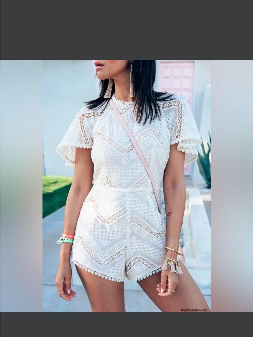 NWT Line & Dot lace cream romper